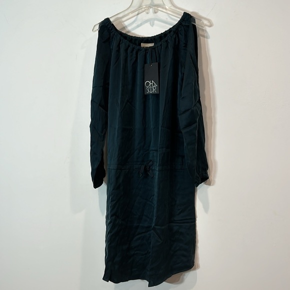 CHASER x revolve casual could shoulder long sleeve silk mini dress lined medium - Picture 9 of 9